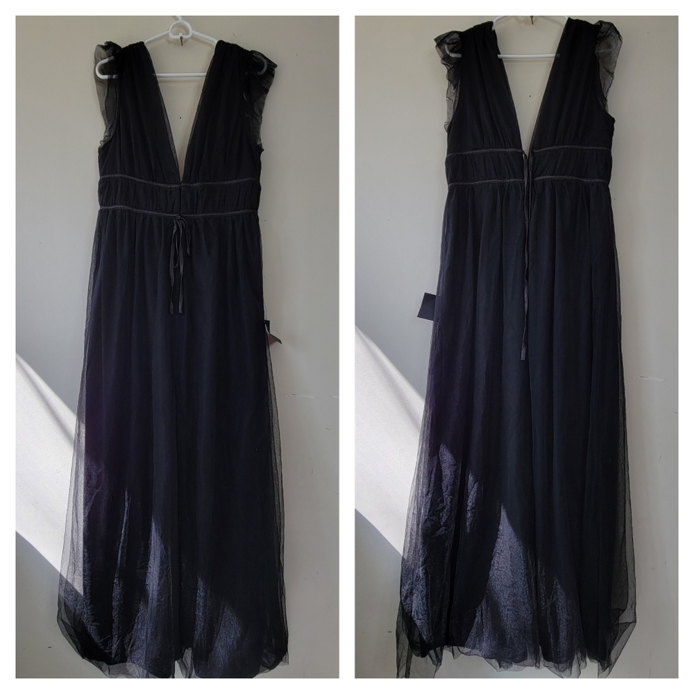 Lulu's Black Tulle Maxi Dress with Deep V & Open Back - Picture 3 of 7